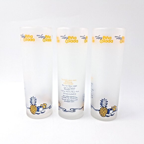 Vintage Coco López Piña Colada Glasses Set 3 Frosted Recipe Tiki Barware 12 OZ - Picture 1 of 5